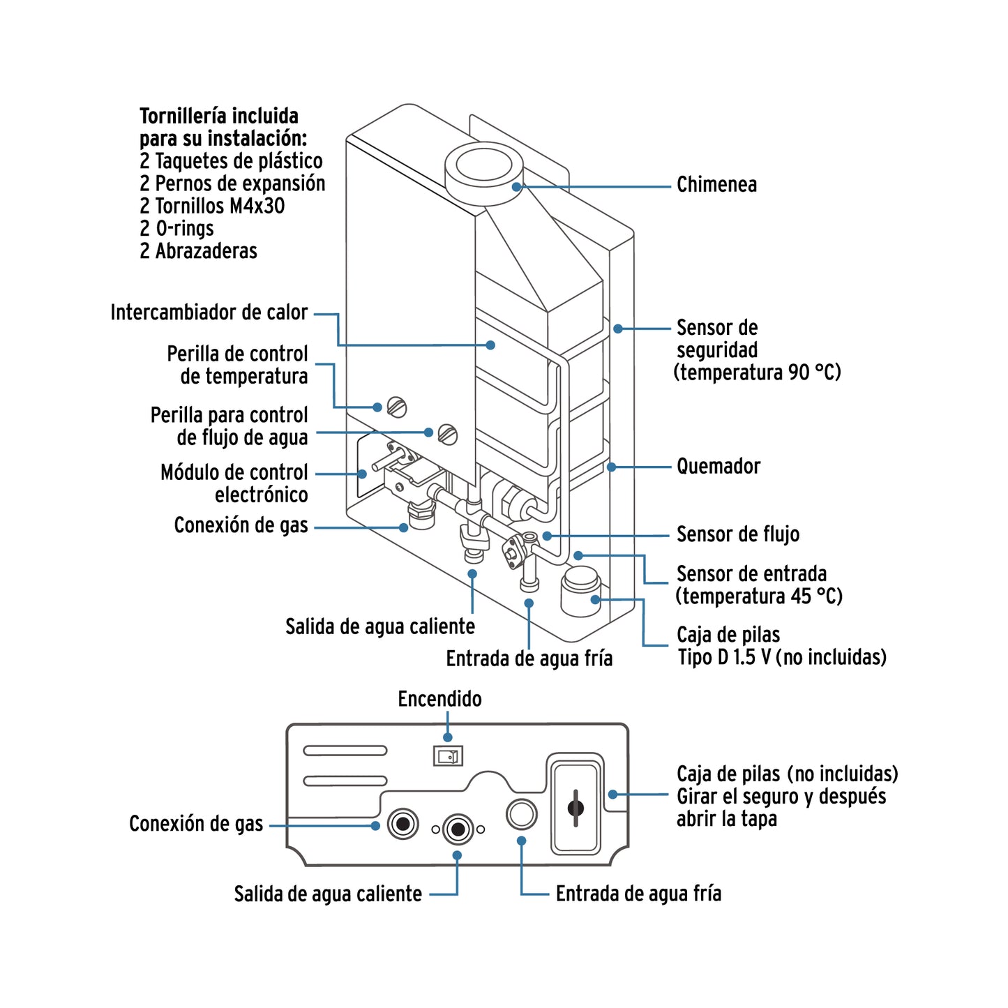 Calentador instantáneo, 5L, 1 servicio, gas LP, FOSET BASIC