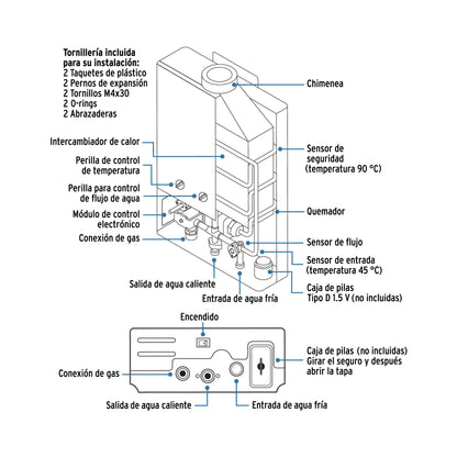 Calentador instantáneo, 5L, 1 servicio, gas LP, FOSET BASIC