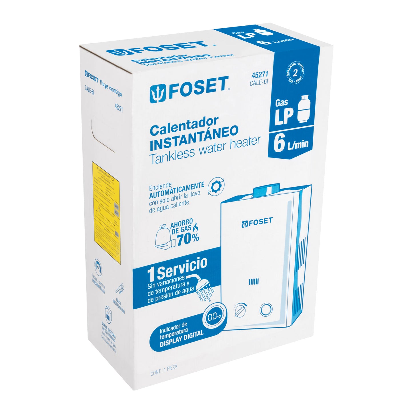 Calentador instantáneo, 6L, 1 servicio, gas LP, FOSET