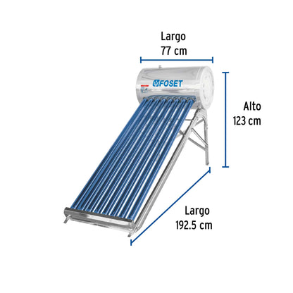 Calentador solar de agua, 8 tubos, 94L, 2 personas, FOSET