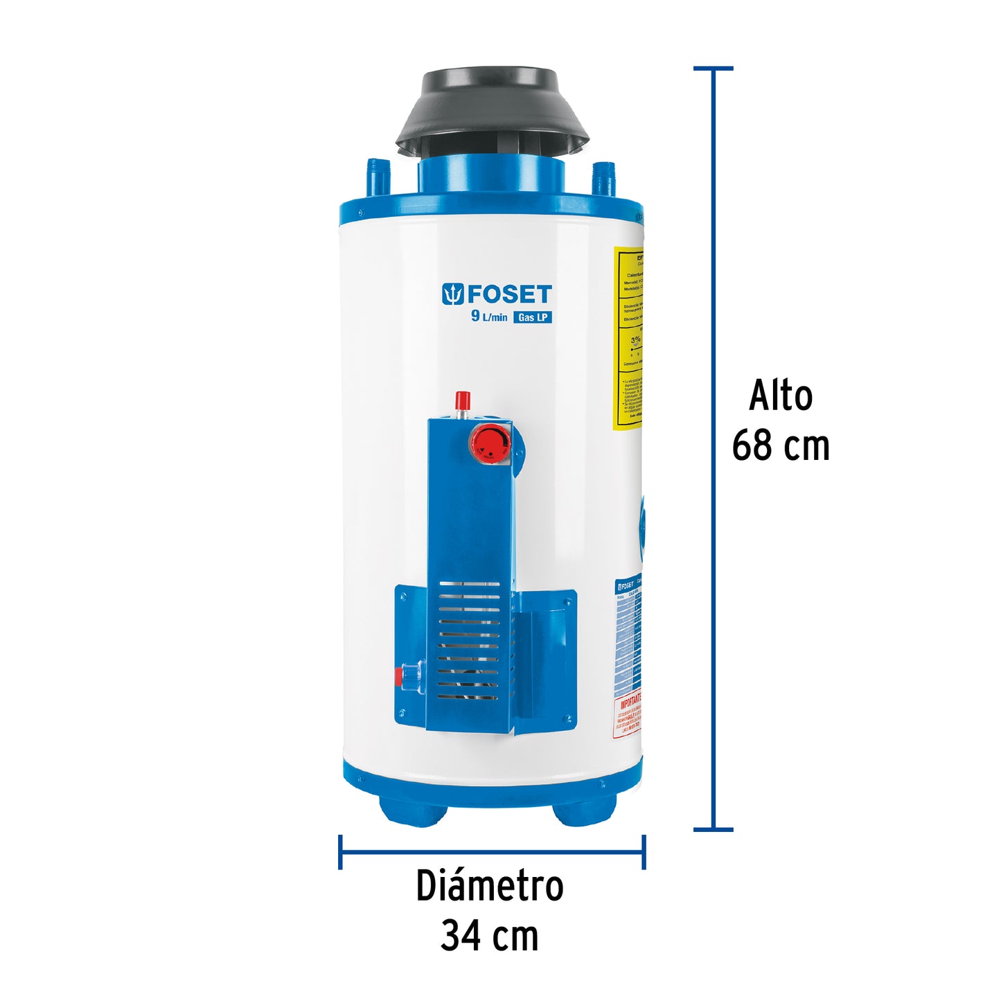 Calentador de paso, rápida recup, 9L, 2 serv, gas LP, FOSET