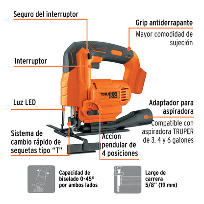 Sierra caladora 20V, sin accesorios, TRUPER PRO