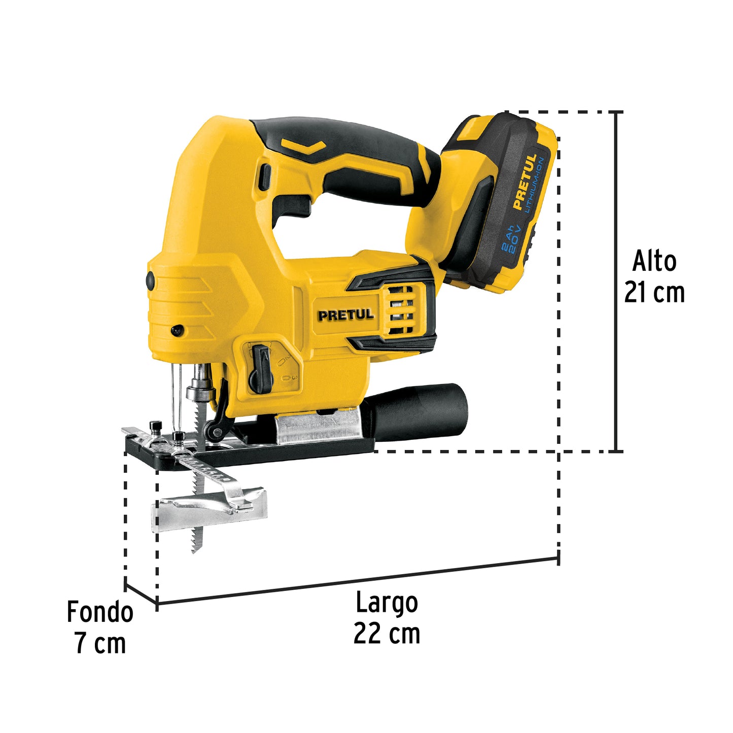 Sierra Caladora Inalámbrica 20V con Batería 2Ah y Guía Láser - PRETUL Profesional