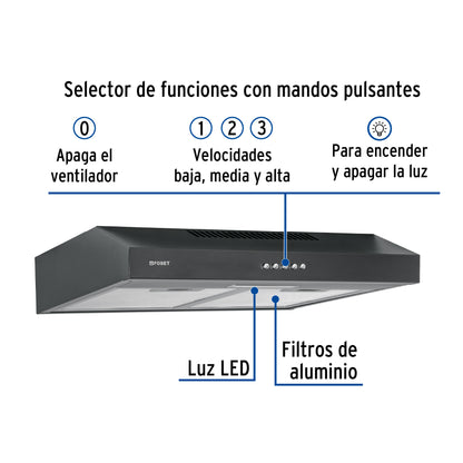 Campana Extractora Empotrable 50cm Negra FOSET - Cocina Profesional