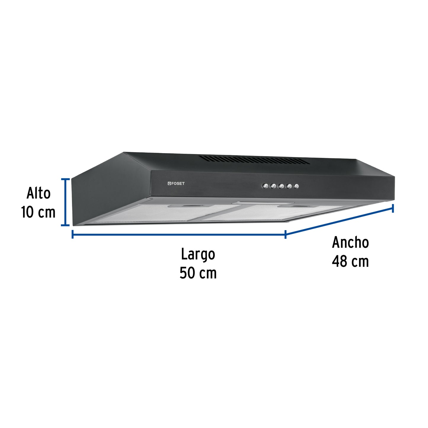 Campana Extractora Empotrable 50cm Negra FOSET - Cocina Profesional