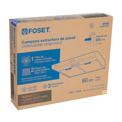 Campana Extractora de Cocina 60cm Empotrable Negra FOSET - Extractor de Humo