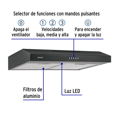 Campana Extractora de Cocina 60cm Empotrable Negra FOSET - Extractor de Humo
