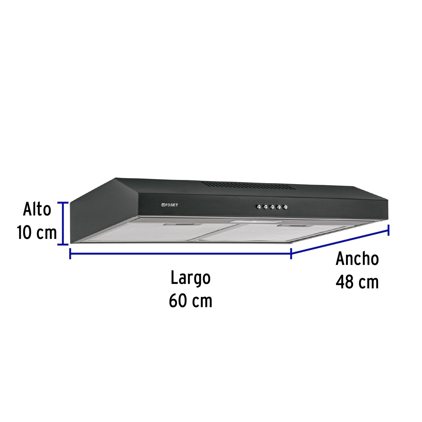 Campana Extractora de Cocina 60cm Empotrable Negra FOSET - Extractor de Humo