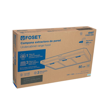 Campana Extractora Empotrable 80 cm Negra FOSET - Cocina Profesional