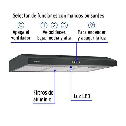 Campana Extractora Empotrable 80 cm Negra FOSET - Cocina Profesional