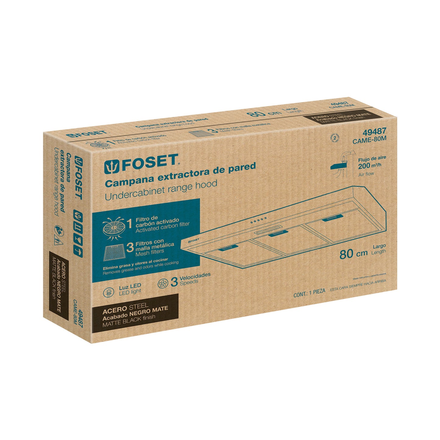Campana Extractora 80cm Empotrable Acero Inoxidable FOSET - Cocina Integral