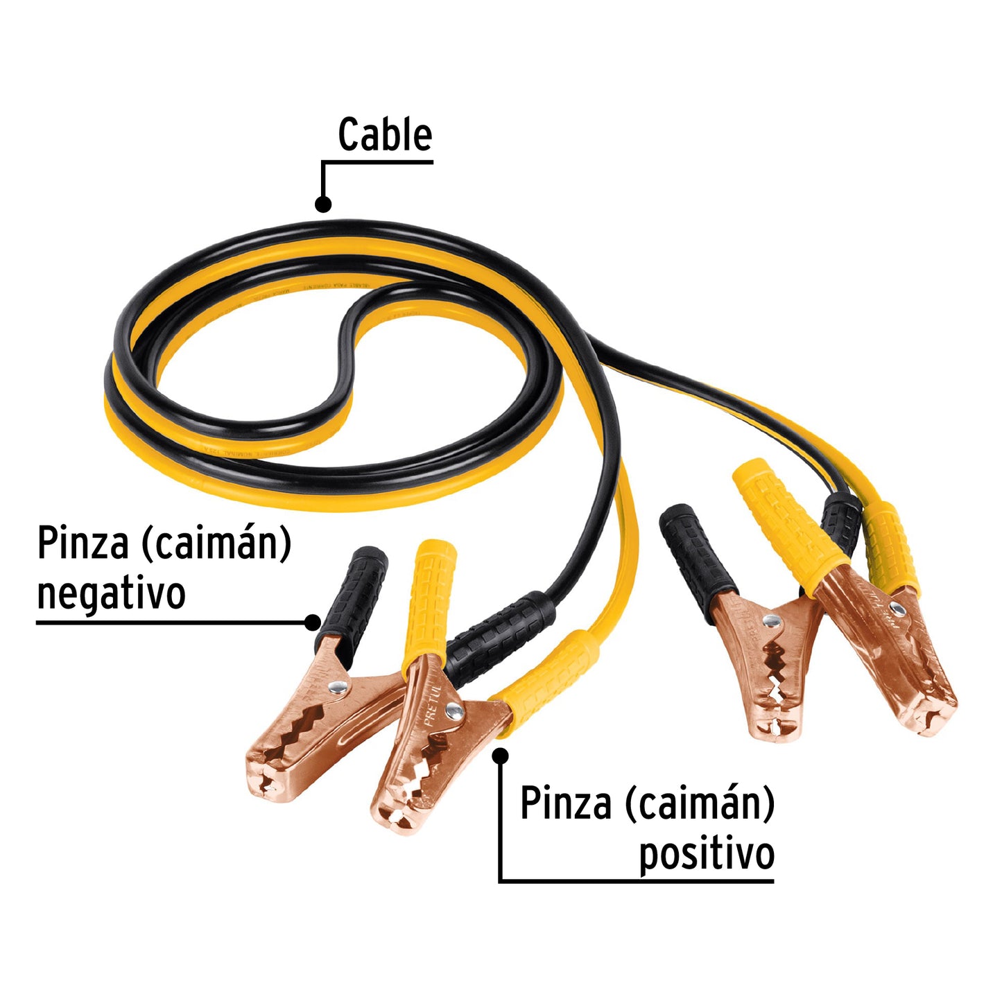 Cables Pasa Corriente Pretul 2.5m 125A - Solución Profesional para Arranque de Batería Descargada - Cable Aluminio Cobre 10 AWG con Pinzas PVC y Funda Transporte - CAP-2510P