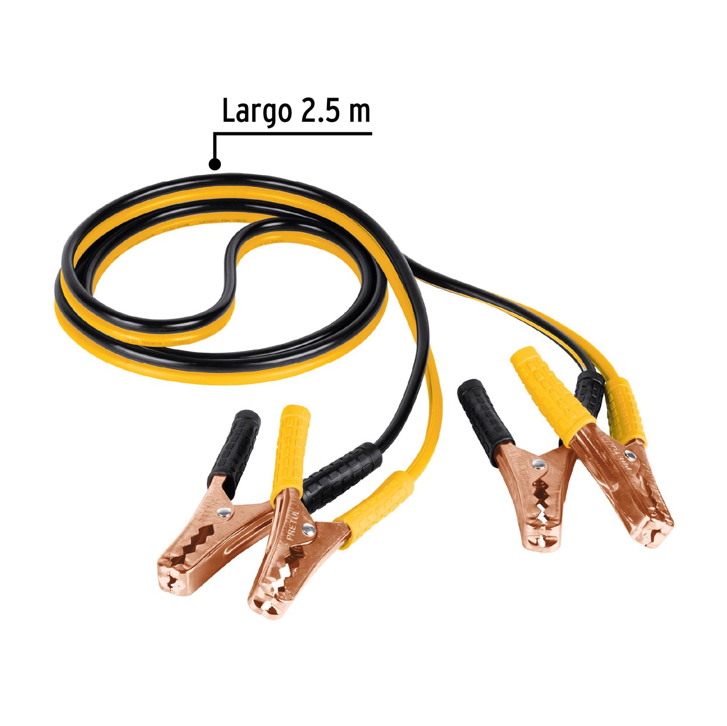 Cables Pasa Corriente Pretul 2.5m 125A - Solución Profesional para Arranque de Batería Descargada - Cable Aluminio Cobre 10 AWG con Pinzas PVC y Funda Transporte - CAP-2510P