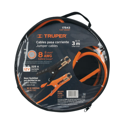 Cables Pasa Corriente Profesionales 3m 225A Truper CAP-3008T - Solución Completa para Arranque de Vehículos con Batería Descargada