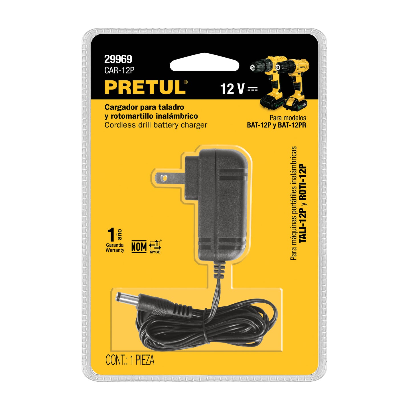 Cargador de Baterías Ion Litio 12V Pretul® CAR-12P - Compatible Taladro TALI-12P, BAT-12PR y BAT-12P - Carga Rápida y Segura