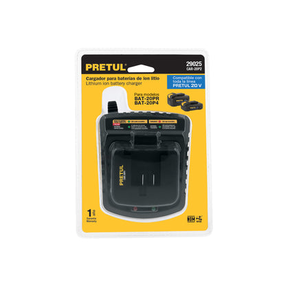 Cargador Baterías Ion Litio 20V PRETUL - Carga 3X Más Rápido, Compatible BAT-20PR BAT-20P4, Cargador Rápido Profesional