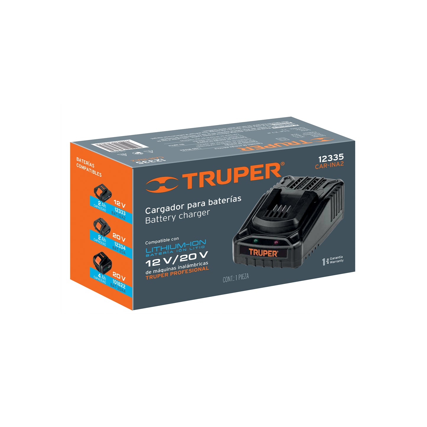 Cargador de Baterías Ion Litio 12V 20V TRUPER PRO CAR-INA2 - Carga Rápida 17% Más Veloz