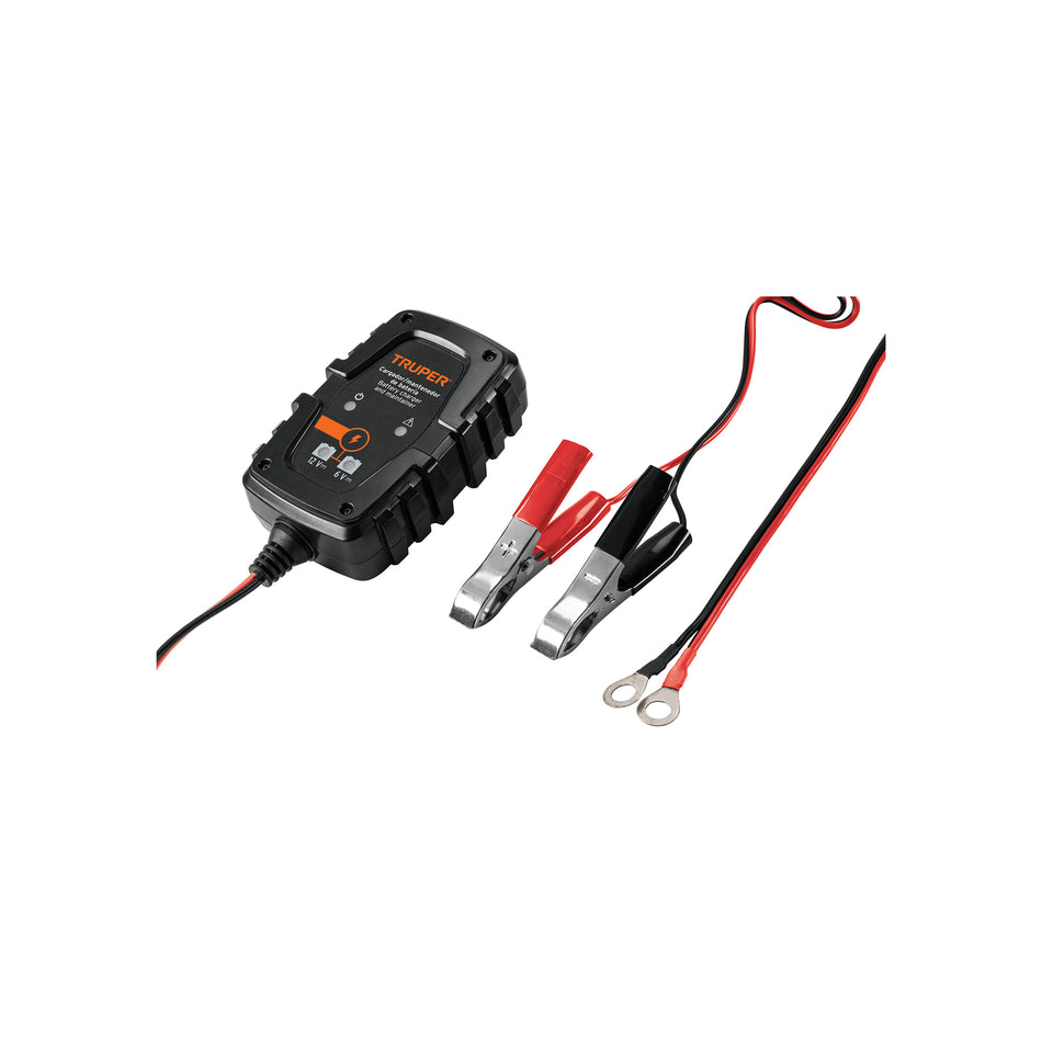 Cargador Mantenedor Baterías 6V/12V 1A TRUPER CARBA-1 - Solución Completa para Motos, Autos y Equipos