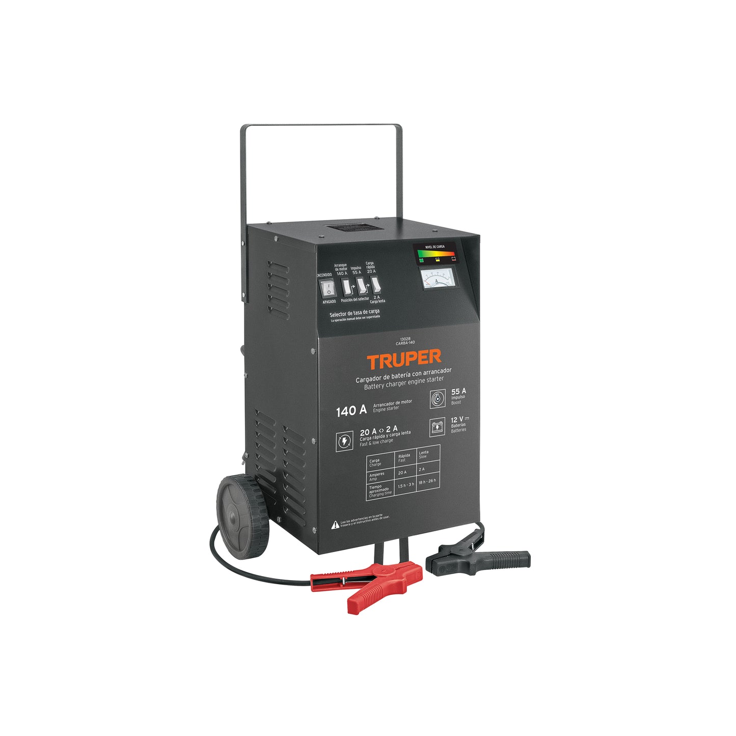 Cargador de Baterías Profesional 55A Arrancador 140A 12V - Solución Completa para Baterías Descargadas y Arranque de Emergencia - CARBA-140
