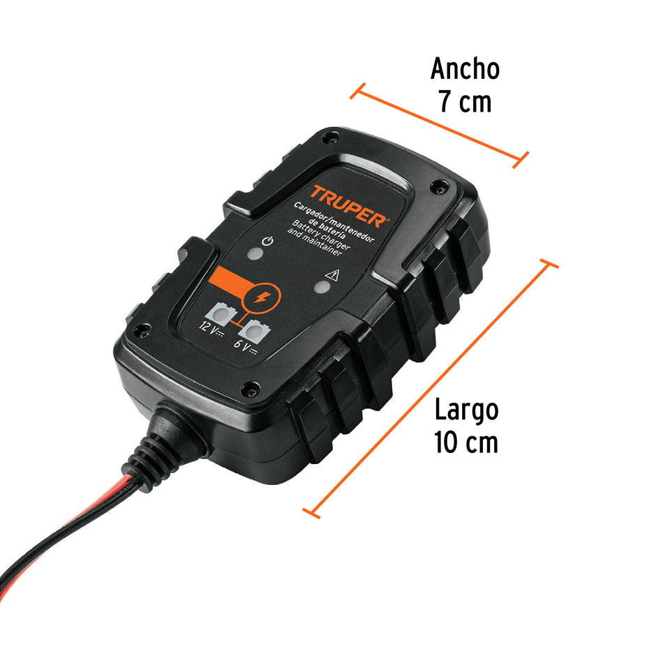 Cargador Mantenedor Baterías 6V/12V 1A TRUPER CARBA-1 - Solución Completa para Motos, Autos y Equipos