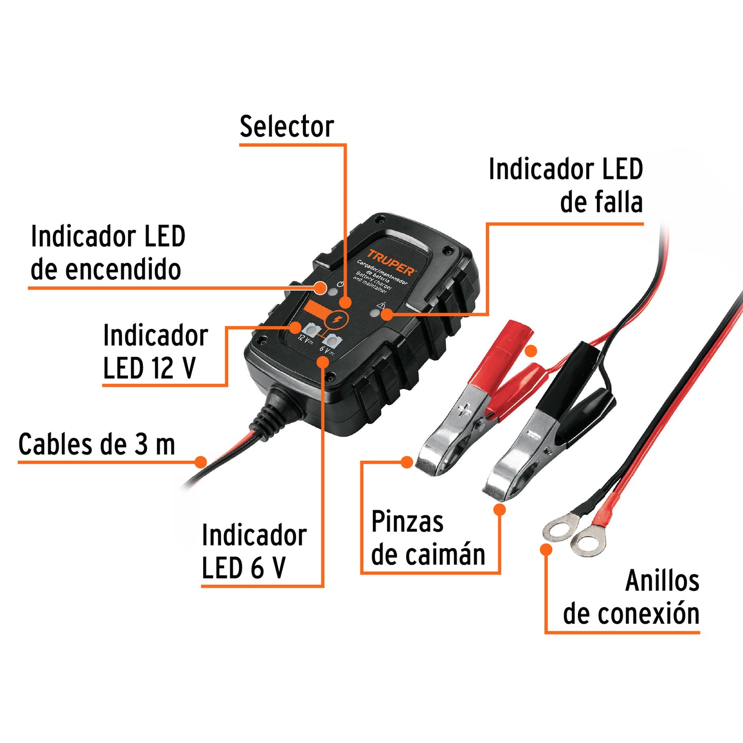 Cargador Mantenedor Baterías 6V/12V 1A TRUPER CARBA-1 - Solución Completa para Motos, Autos y Equipos