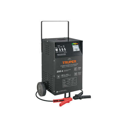 Cargador de Baterías Profesional 35A con Arrancador 200A 12V - Solución Completa para Baterías Descargadas y Dañadas - CARBA-200 con Ruedas y Protección Inteligente