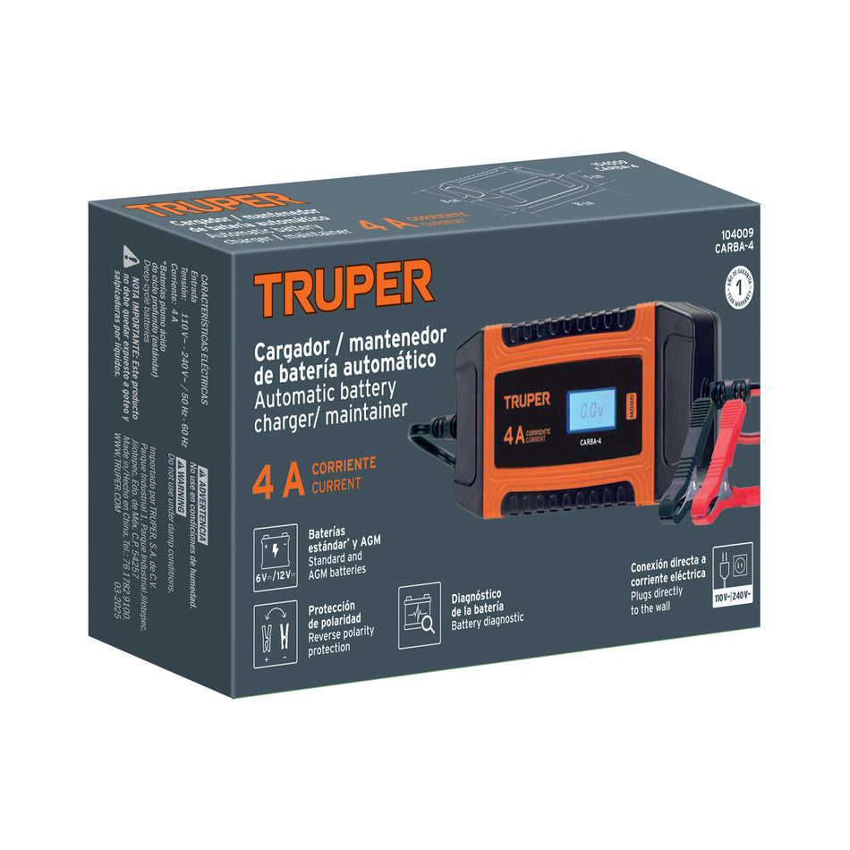 Cargador Automático de Baterías CARBA-4 - Mantenedor Inteligente 4A 6V/12V - Solución Profesional para Baterías Descargadas