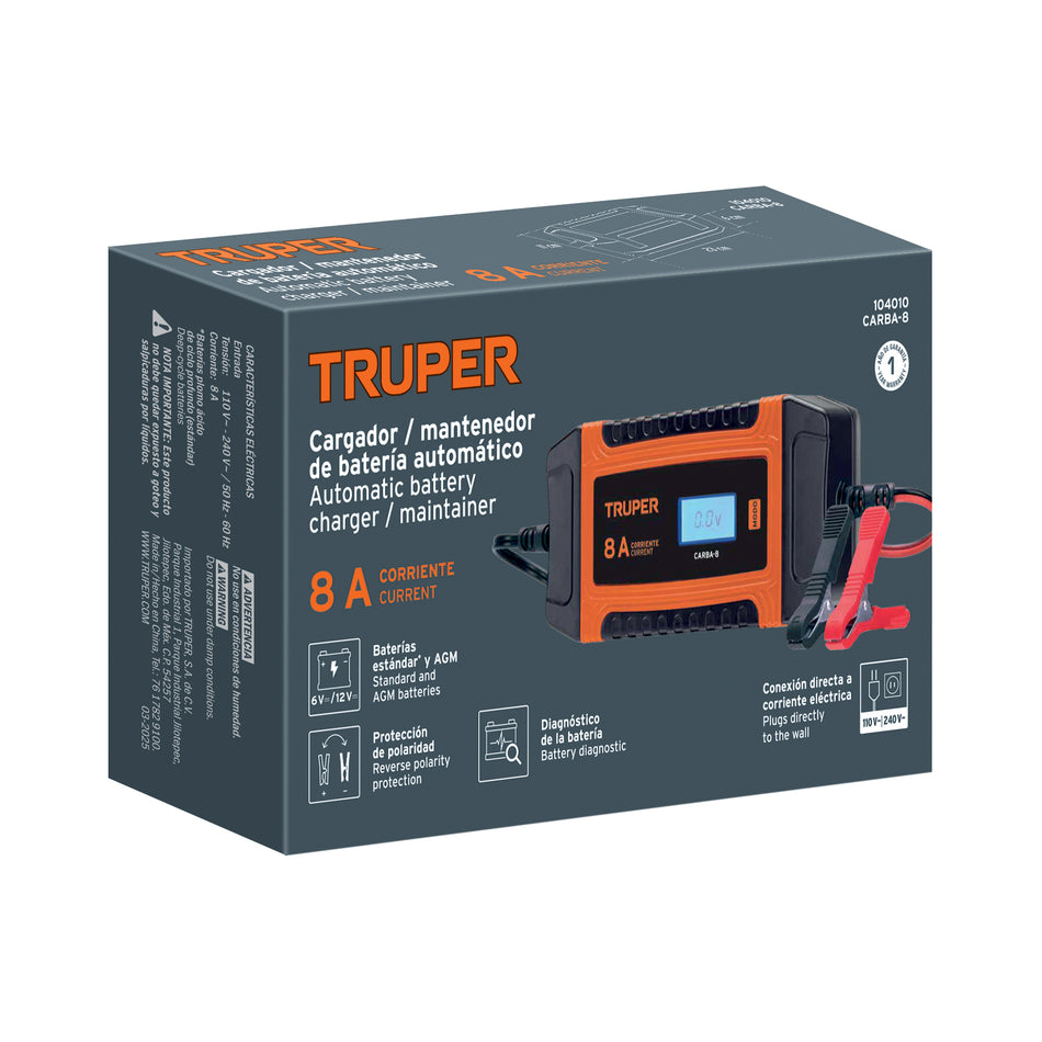 Cargador Automático de Baterías CARBA-8 - Mantenedor Inteligente 8A 12V/24V - Solución Profesional para Baterías Descargadas y Mantenimiento Preventivo
