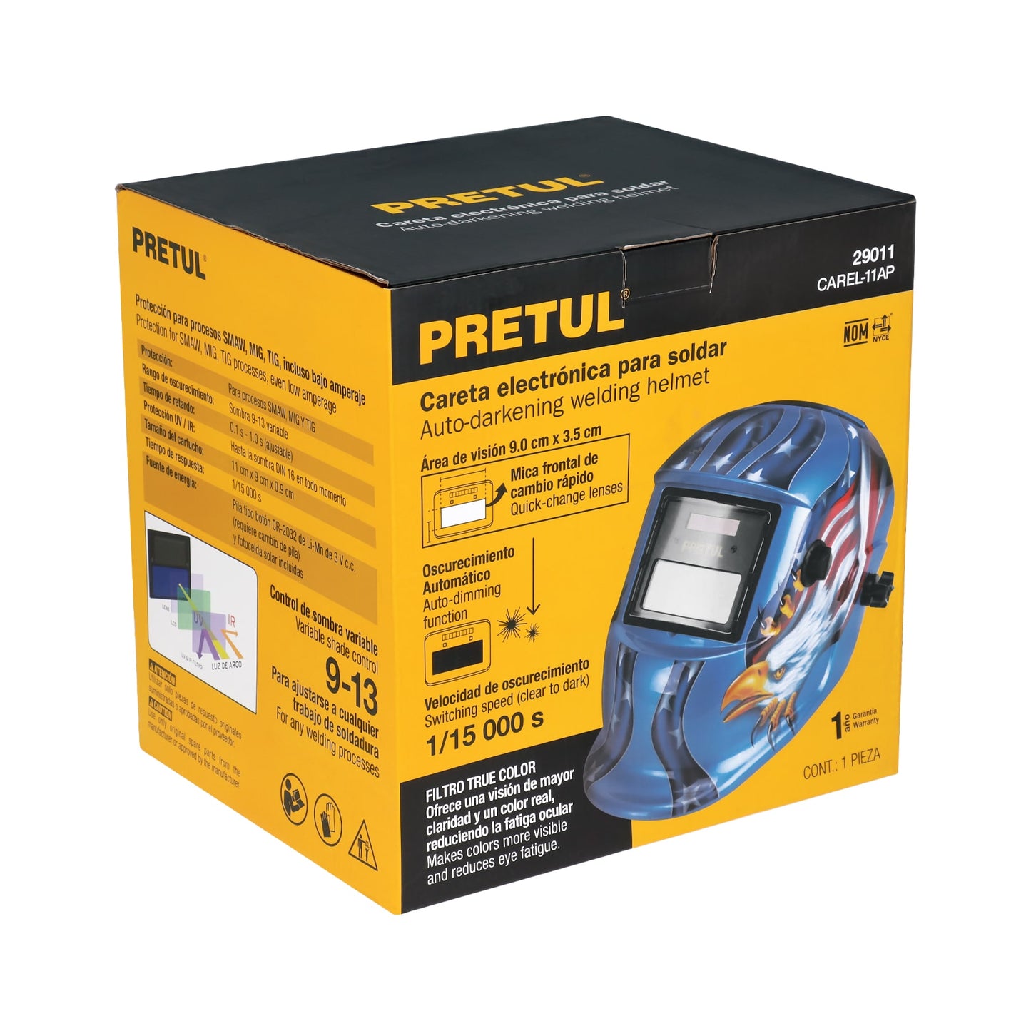 Careta Electrónica Soldadura Automática PRETUL Águila - Sombra Variable 9-13 - Protección Profesional Anti-Fatiga Ocular