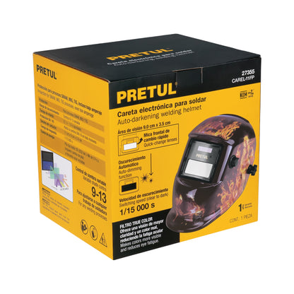 Careta Electrónica Soldadura PRETUL CAREL-11FP - Sombra Variable 9-13 - Protección Profesional Anti-Fatiga Ocular