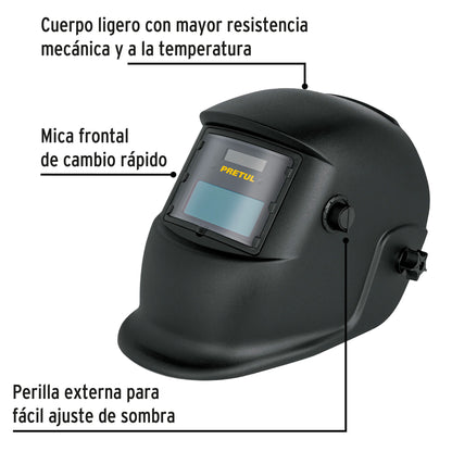 Careta Electrónica para Soldar PRETUL CAREL-11P - Sombra Variable 9-13 Automática con Filtro True Color - Protección Profesional contra Fatiga Ocular en Soldadura, Plasma y Esmerilado