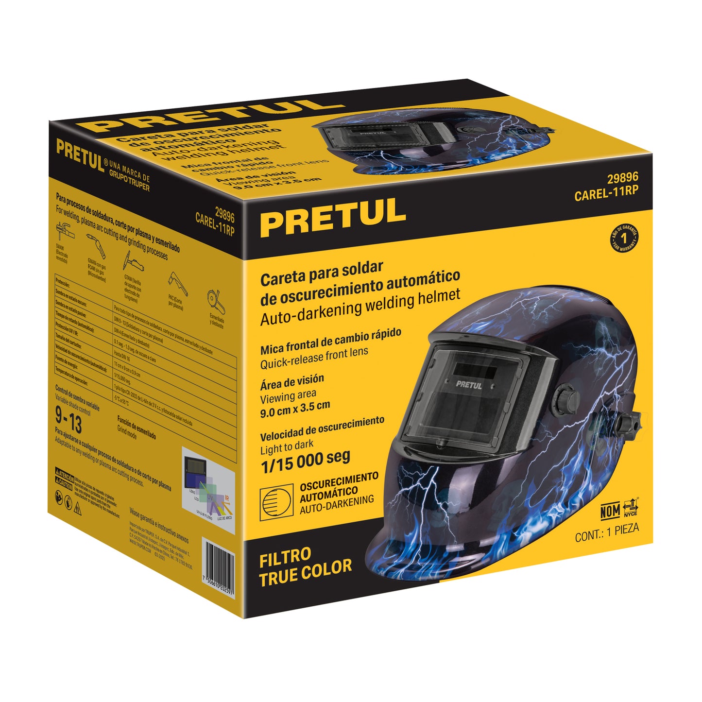 Careta Electrónica Soldadura PRETUL CAREL-11RP - Sombra Variable 9-13 - Protección Profesional Anti Rayos