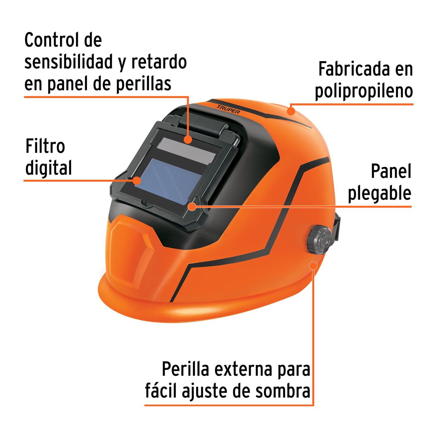 Careta Electrónica Profesional para Soldar TRUPER CAREL-13 - Sombra Variable 9-13 con Tecnología True Color - Reduce Fatiga Ocular y Mejora Precisión en Soldadura