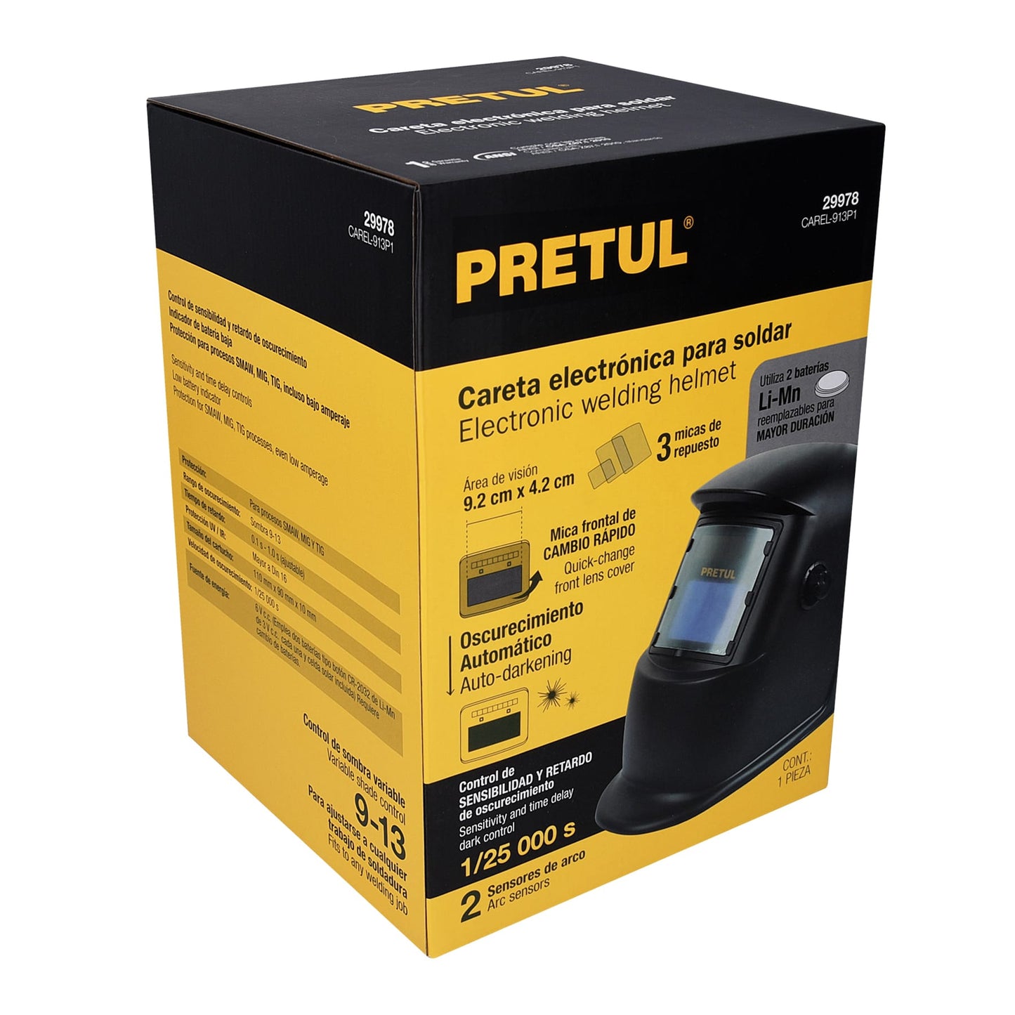 Careta Electrónica Soldadura PRETUL 9-13 Sombra Variable - Protección Profesional Anti-Fatiga Ocular