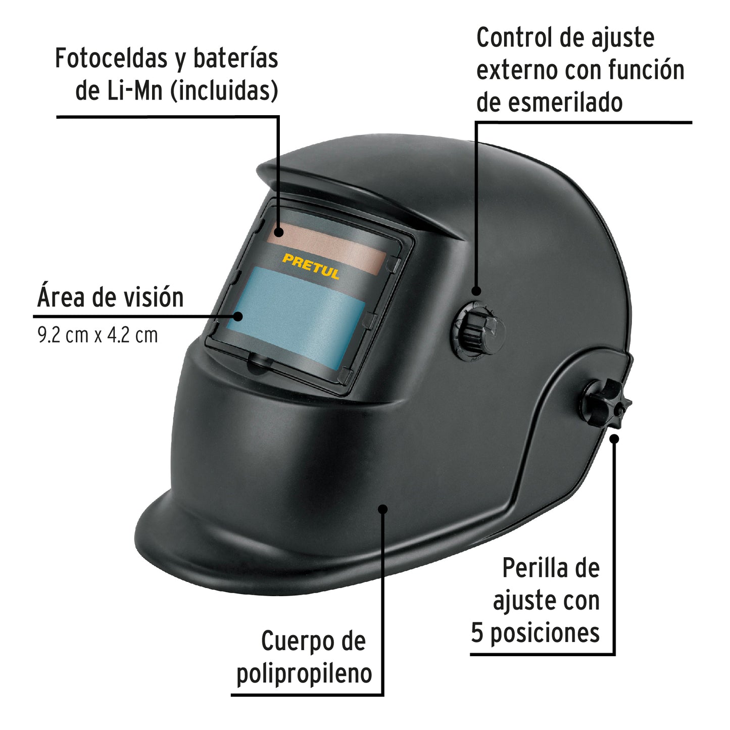 Careta Electrónica Soldadura PRETUL 9-13 Sombra Variable - Protección Profesional Anti-Fatiga Ocular