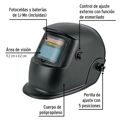 Careta Electrónica Soldadura PRETUL 9-13 Sombra Variable - Protección Profesional Anti-Fatiga Ocular