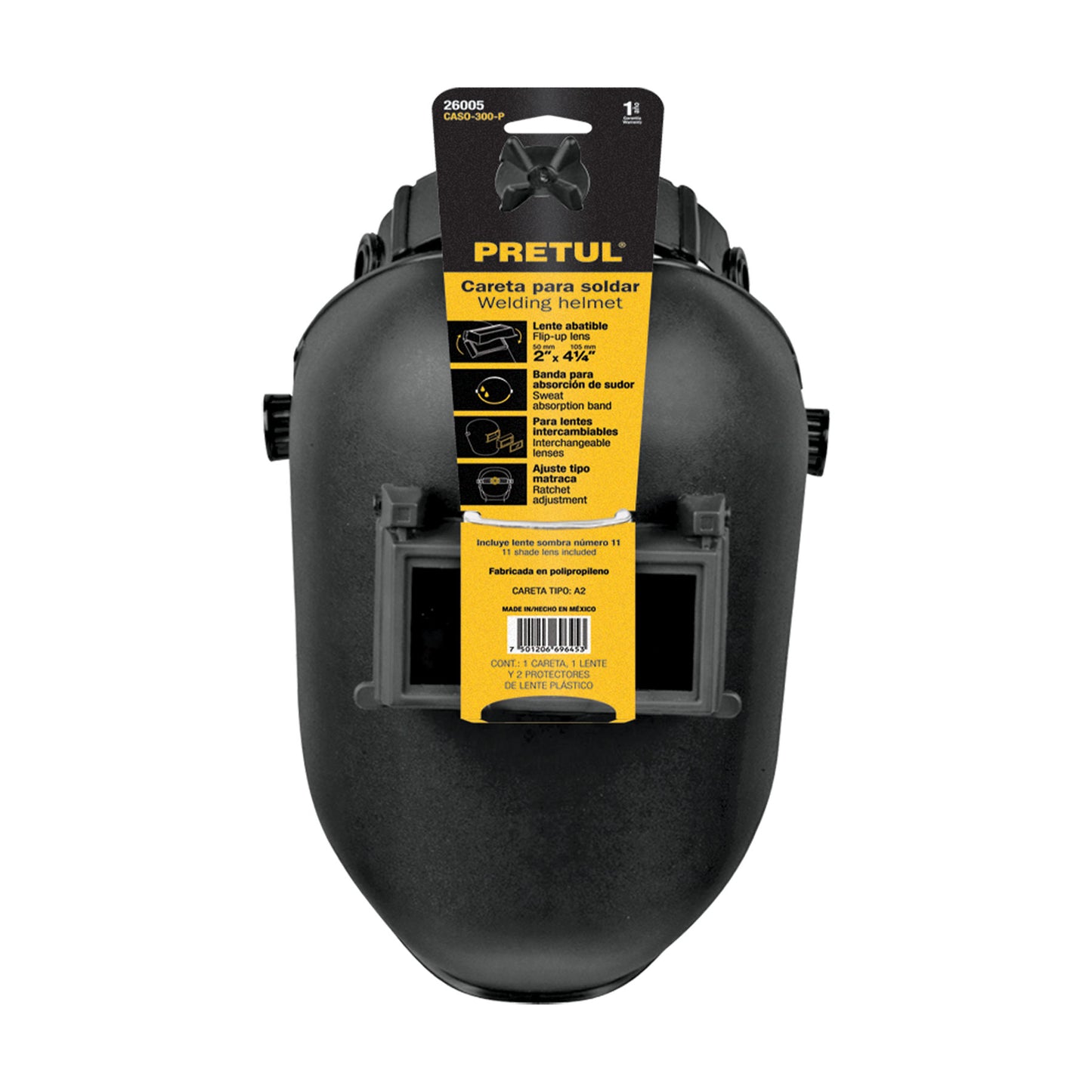 Careta Soldadura Profesional PRETUL CASO-300-P - Lente Abatible Sombra 11 - Protección Completa Ojos y Rostro