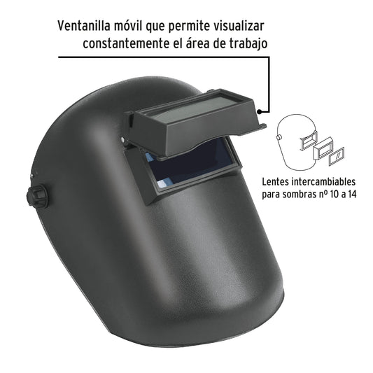 Careta Soldadura Profesional PRETUL CASO-300-P - Lente Abatible Sombra 11 - Protección Completa Ojos y Rostro