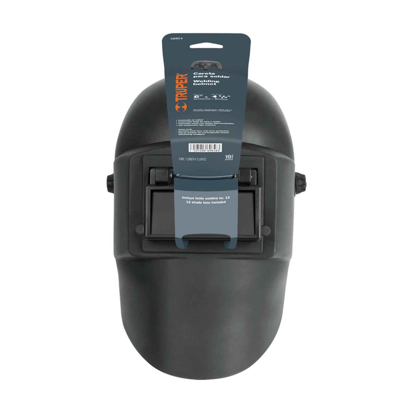 Careta Soldadura Profesional TRUPER Lente Abatible Sombra 11 - Protección Completa Cabeza Cuello - Ventanilla Móvil Nylon Resistente - CASO-3