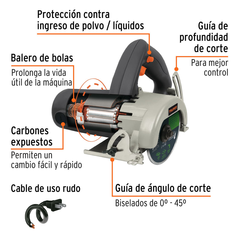 Cortadora eléctrica 4-1/2" para azulejos, 1320W, industrial