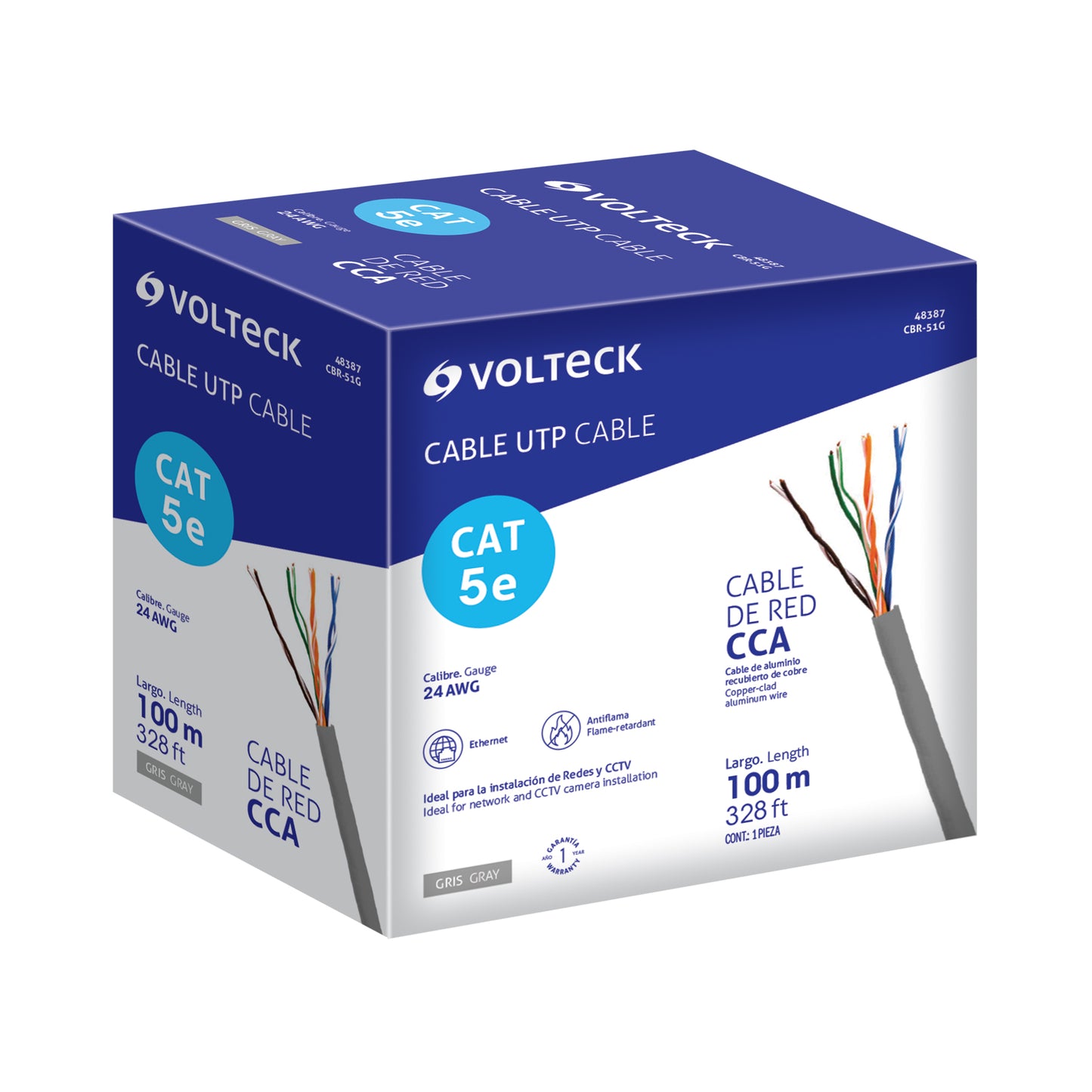 Cable UTP CAT5E 100m Bobina Gris VOLTECK
