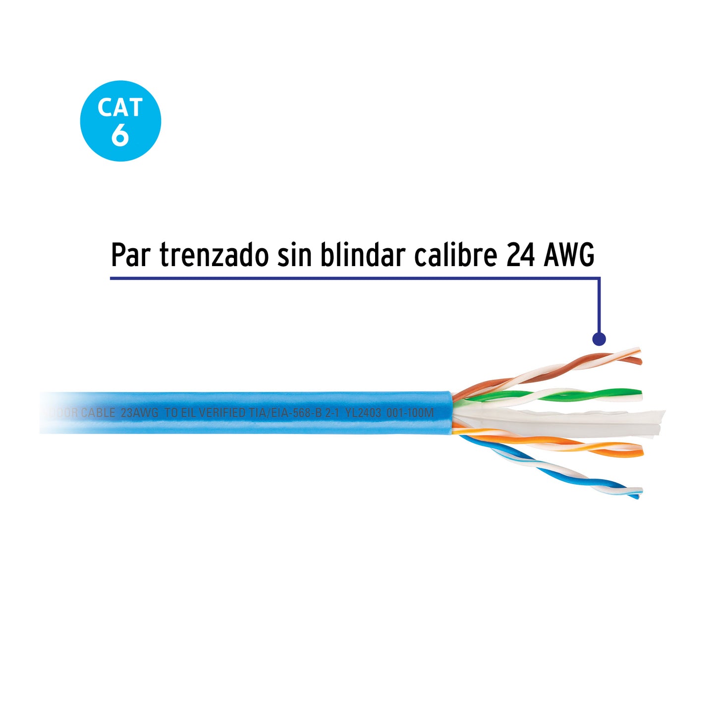 Metro de cable UTP CAT6, Bobina de 100m, azul, VOLTECK