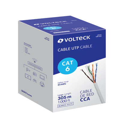 cable UTP CAT6 blanco VOLTECK por metro o en bobina de 305m. Ideal para redes de alta velocidad.