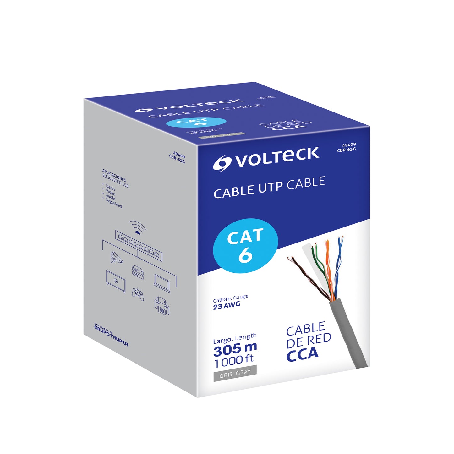 Cable UTP CAT6 305 Metros Bobina Gris VOLTECK