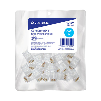 Plug RJ45 CAT6 x20 Piezas | Conector de Red | VOLTECK