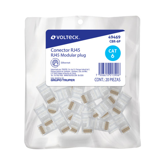 Plug RJ45 CAT6 x20 Piezas | Conector de Red | VOLTECK