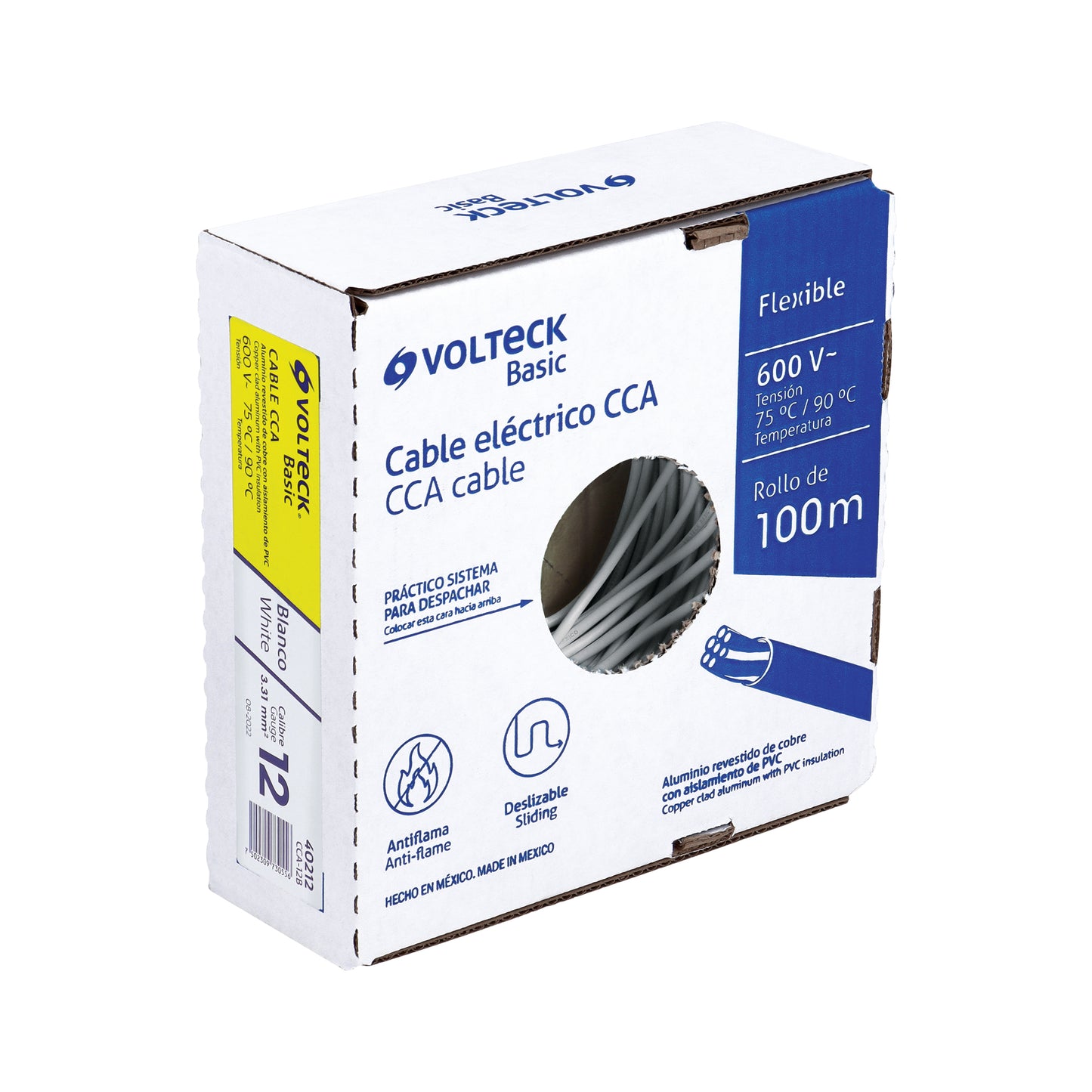 Cable THW CCA 12 AWG Blanco 100m - Instalación Eléctrica Residencial y Comercial Segura - Aluminio Revestido Cobre