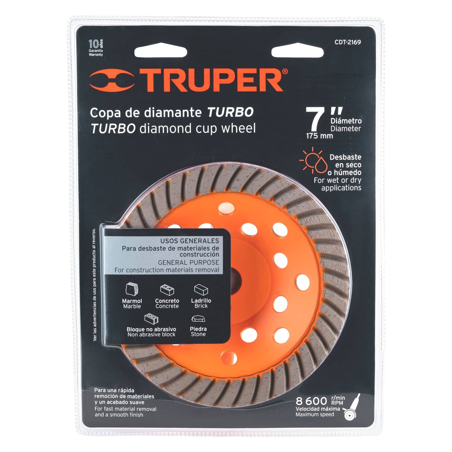 Copa de diamante turbo 7" x 7/8", TRUPER