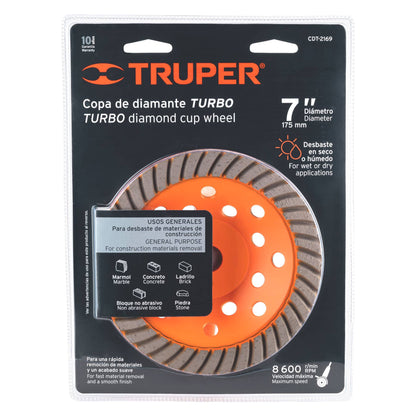 Copa de diamante turbo 7" x 7/8", TRUPER