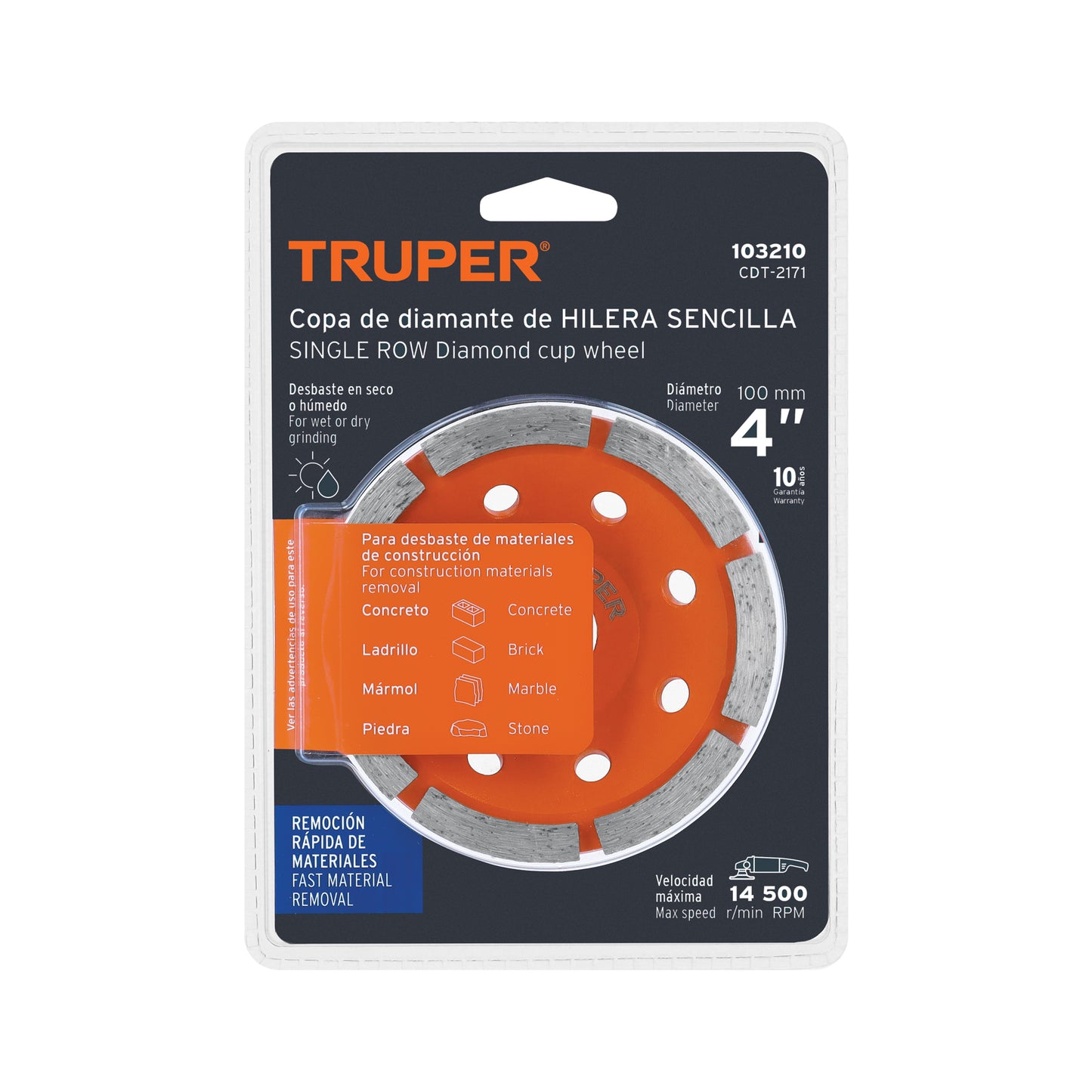 Copa de diamante 1 hilera 4" x 7/8", TRUPER